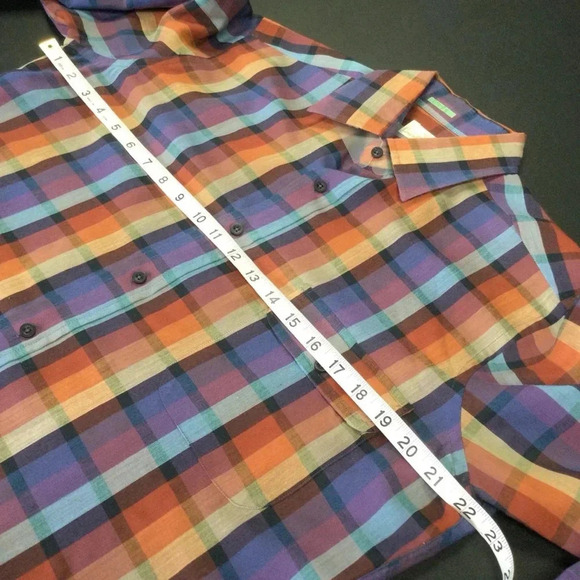 Vintage Men's Countess Mara Plaid Shirt Orange Purple Size Medium 18.5 - Picture 5 of 11